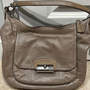 Grey leather coach purse